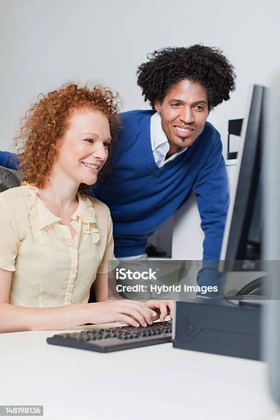 Business People Working At Computer Stock Photo - Download Image Now - 25-29 Years, Achievement, Adult