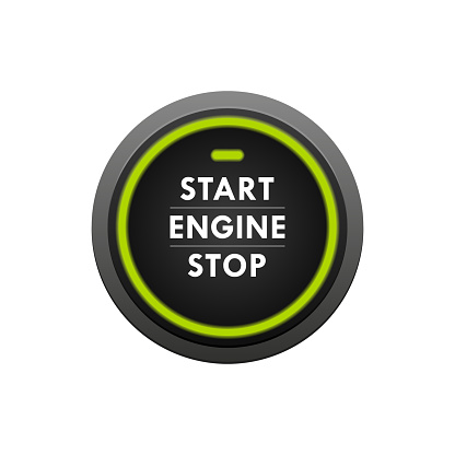 Start stop engine button. Engine starting and stopping system. Switch for motor vehicles. Vector illustration.