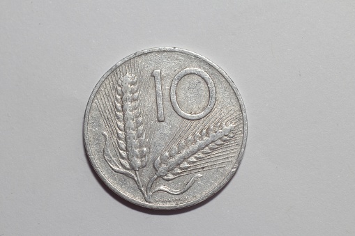 Coin of 10 lire, vintage italian coin.