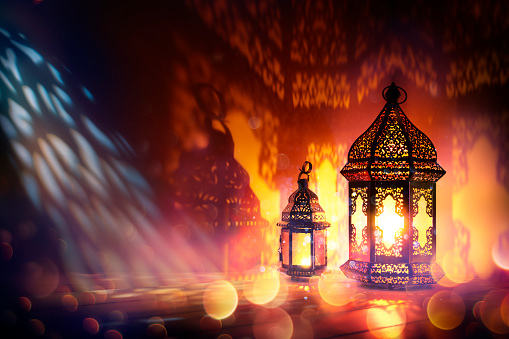 Ramadan Kareem - Arabic Lanterns Glowing In The Dark With Abstract Defocused Lights - Eid Ul Fitr - Muslim Holy Month