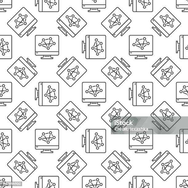 Computer Screen With Neural Network Vector Line Seamless Pattern Stock ...