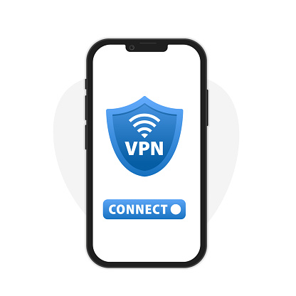 Mobile VPN service concept. Phone with secure VPN connection concept. Virtual private network. Cyber security. internet security software. Vector illustration