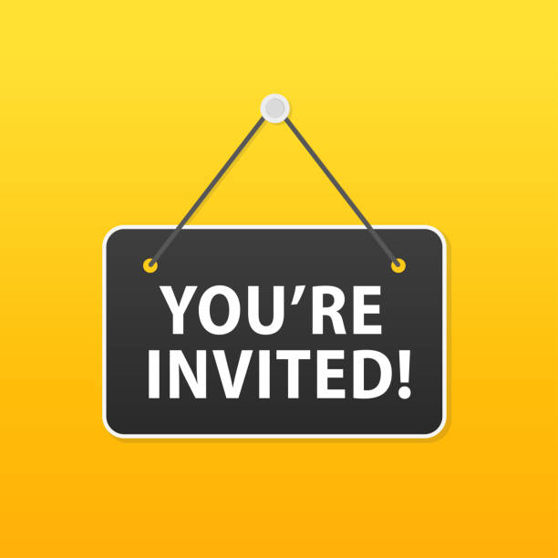 istock Megaphone banner, business concept with text You re invited. Signboard on a yellow background. Vector illustration 1481996977