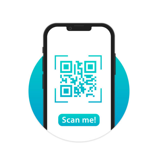 ilustrações de stock, clip art, desenhos animados e ícones de qr code scan me template with a smartphone for application screenshot presentation. can use for, landing page, template, ui, web, mobile app, banner flyer. qr verification concept. vector illustration - equipamento de exame médico por imagem de diagnóstico