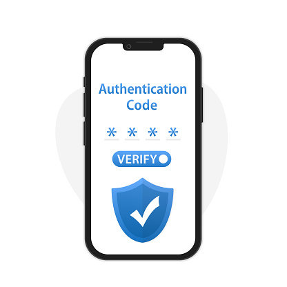 Smartphone with two-factor authentication. Illustrations for websites, landing pages, mobile apps, posters and banners. Authentication code. Vector illustration