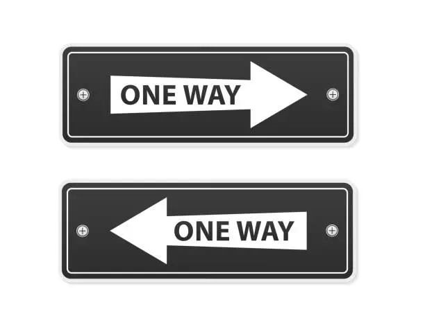 Vector illustration of White One Way Signs. One way traffic sign on white. One way access only. Vector illustration