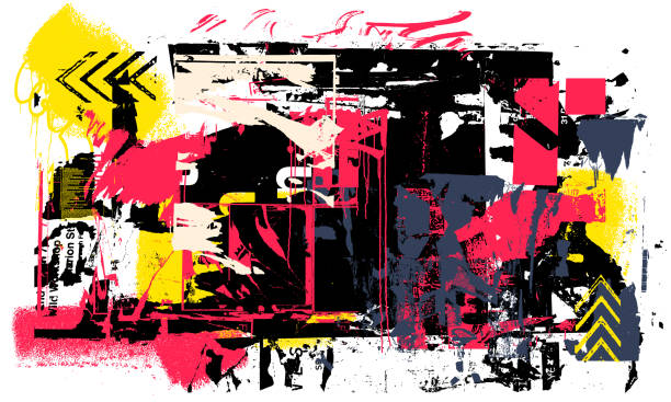ilustraciones, imágenes clip art, dibujos animados e iconos de stock de vector de texturas y patrones grunge coloridos modernos - painting abstract flyer black