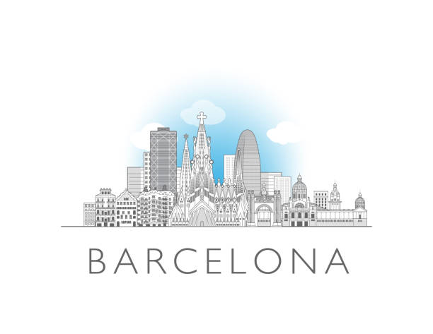 illustrations, cliparts, dessins animés et icônes de paysage urbain de barcelone dessin au trait style illustration vectorielle - barcelona la pedrera spain catalonia
