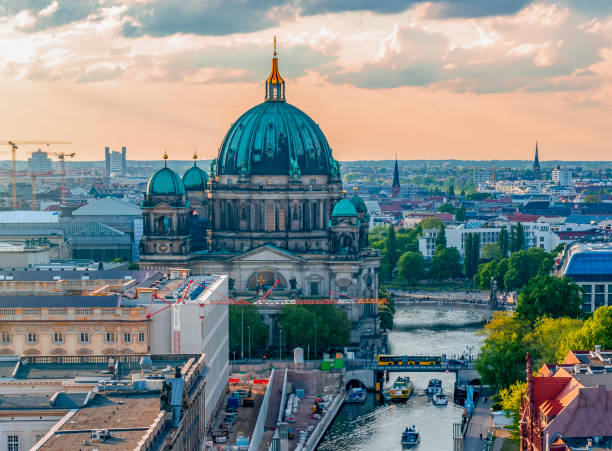 istock Berlin Cathedral (Berliner Dom) on Museum island and Spree river at sunset, Germany 1482000475