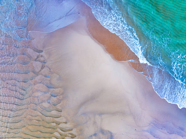istock Top view Colorful Beach waves sea surface seashore, Amazing waves crashing on sandy shore,Beautiful sand beach,Nature and travel background 1482000603