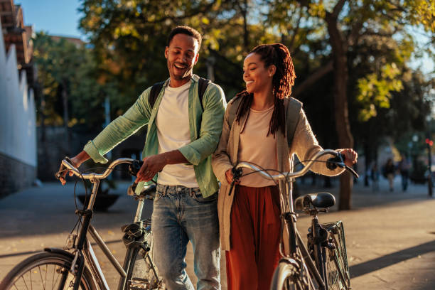 istock Couple in city with bikes. 1482000810