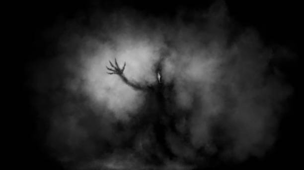 Scary Demonic Ghost In Darkness 2d Illustration Burning Monster In