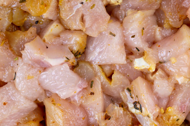 istock Sliced raw chicken fillet with spices 1482002049