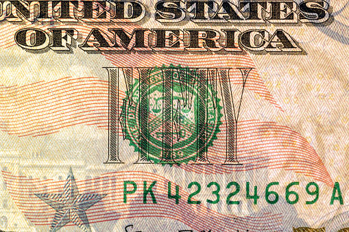 Details of American money close-up, details of an American fifty dollar bill