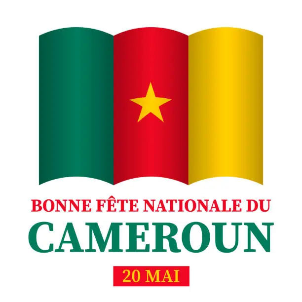 Vector illustration of Cameroon National Day typography poster in French. Cameroonian holiday celebrate on May 20. Vector template for banner, flyer, sticker, greeting card, postcard, etc