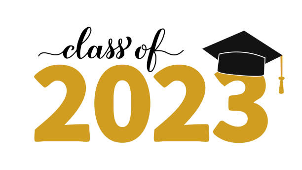 Class of 2023 lettering with graduation hat isolated on white. Congratulations to graduates typography poster.  Vector template for greeting card, sticker, banner, label, shirt, etc Class of 2023 lettering with graduation hat isolated on white. Congratulations to graduates typography poster.  Vector template for greeting card, sticker, banner, label, shirt, etc. prom stock illustrations