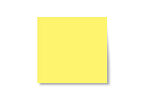 Isolated yellow square post note as a reminder with soft shadows on pure white background. Illustration clipart images