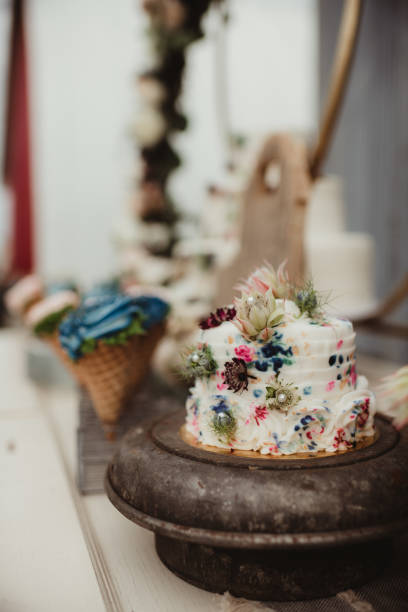 istock Cake and ice cream cone cupcakes on a dessert table 1482011735