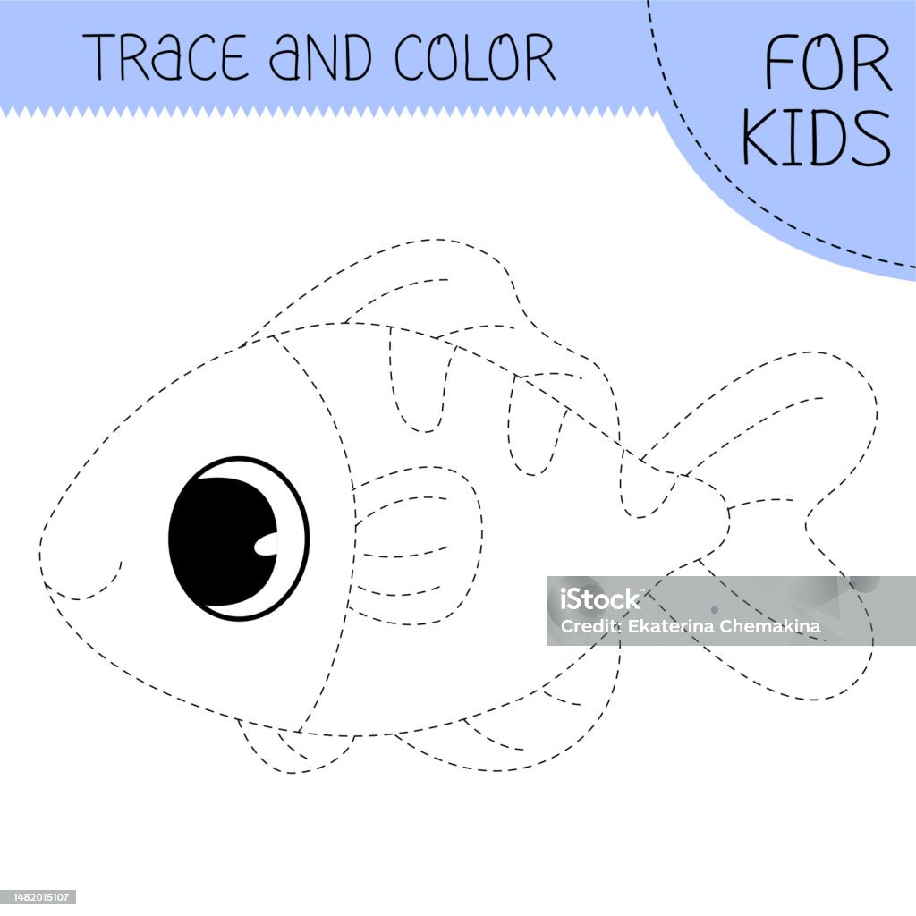 Trace And Color Coloring Book With Fish For Kids Coloring Page