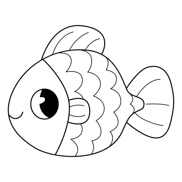 Goldfish coloring book for kids. Coloring page. Monochrome black and white illustration. Vector children's illustration. Goldfish coloring book for kids. Coloring page. Monochrome black and white illustration. Vector children's illustration fish clip art black and white stock illustrations