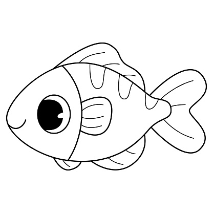 Fish Coloring Book For Kids Coloring Page Monochrome Black And White ...