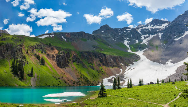 istock Bright blue lake in the mountains with hiking trails 1482025530