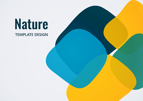 Geometric composition with a transparent overlay of colored rounded, square shapes. Vector illustration.