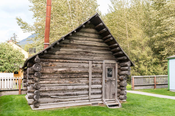 Skagway, AK - September 7, 2022: Exterior of the historic Moore Homestead cabin built by Captain William Moore in 1887