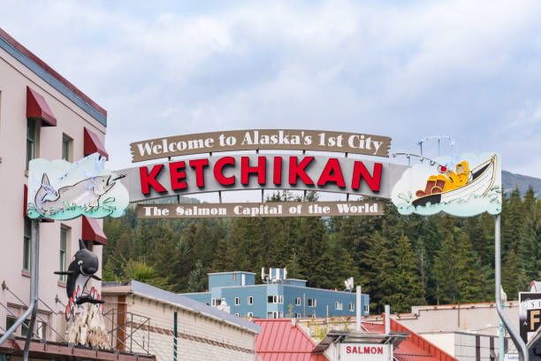 Ketchikan, AK - September 9, 2022: Welcome sign in Downtown Ketchikan, Alaska.