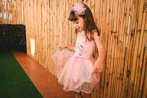 portrait of a little girl wearing princess dress.