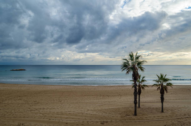 View of the beach of Calpe at sunrise, Alicante province, Spain