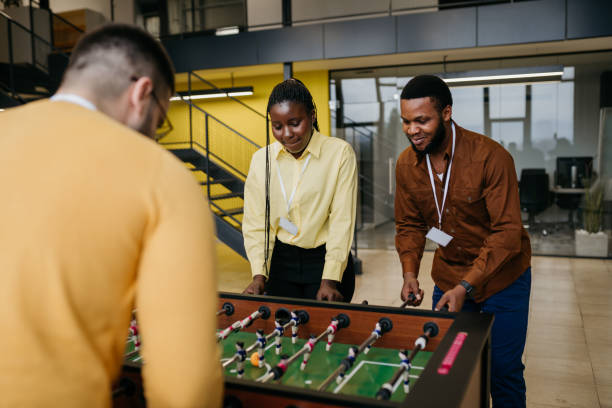 istock Business Colleagues Playing Table Football 1482049749