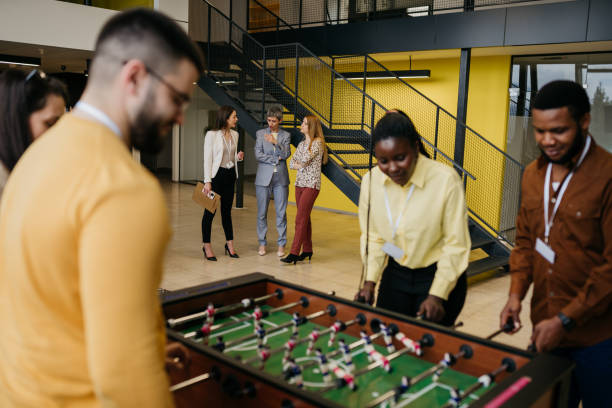 istock Business Colleagues Playing Table Football 1482050069