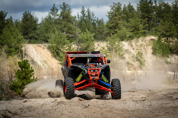 istock Summer UTV, ATV & offroad driving in dust. Quad racing 1482051047
