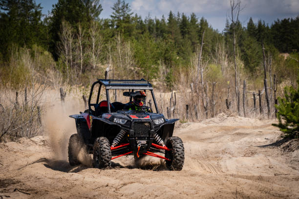 istock Summer UTV, ATV & offroad driving in dust. Quad racing 1482051704