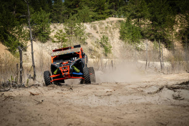 istock Summer UTV, ATV & offroad driving in dust. Quad racing 1482053649