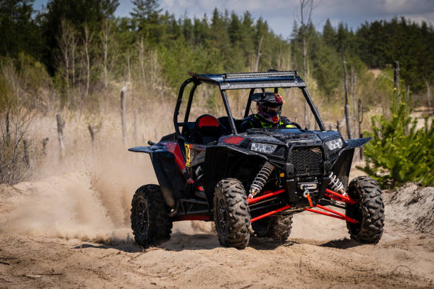 istock Summer UTV, ATV & offroad driving in dust. Quad racing 1482054210