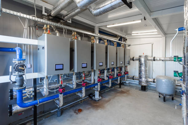 gas boiler room, boilers and equipment