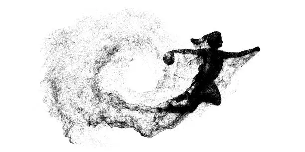 Vector illustration of Abstract silhouette of a handball player on white background. Handball player woman are throws the ball. Vector illustration