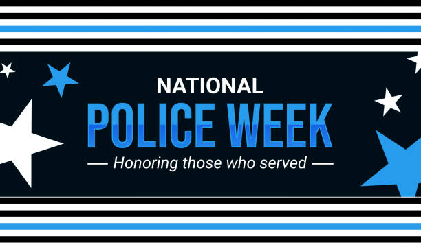 National Police Week wallpaper in vintage retro style with typography and backdrop. Honoring all who served the country National Police Week wallpaper in vintage retro style with typography and backdrop. Honoring all who served the country backdrop national police week stock illustrations