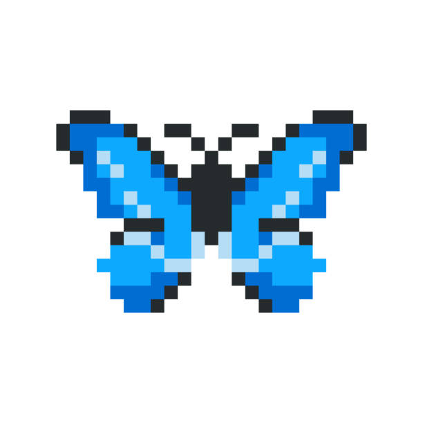 8-bitowy wektor motyla pikselowego. pixel art vector morpho butterfly izolowany na białym tle. ilustracja stockowa.  monarcha maślany. - butterfly monarch butterfly spring isolated stock illustrations