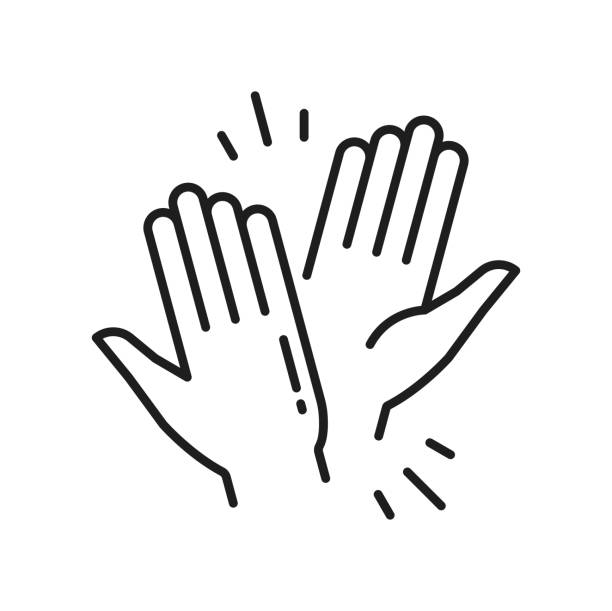 high five, zusammengehörigkeits-umriss-symbol helfen unterstützung - high five stock-grafiken, -clipart, -cartoons und -symbole