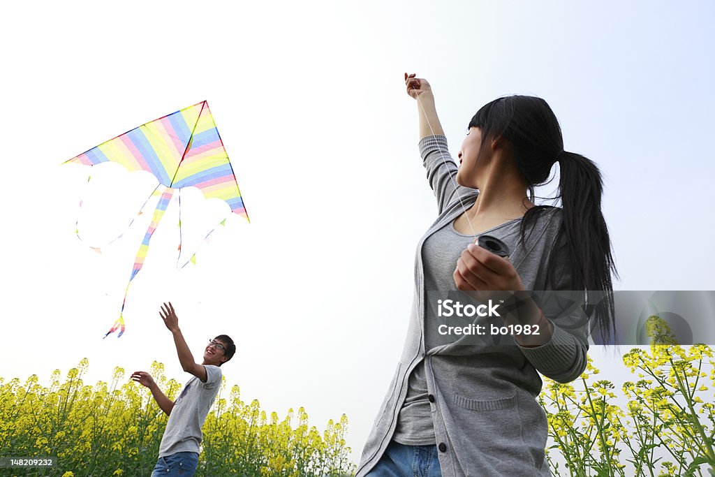 Casal Jovem feliz a voar kite - Royalty-free Papagaio de Papel Foto de stock