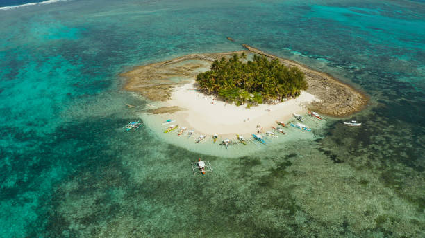 istock Tropical Guyam Island with a sandy beach and tourists. 1482094407