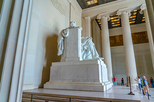 United States, Washington D. C. - September 20, 2019: The Lincoln Memorial, built to honor the 16th President, designer by Henry Bacon, the building is in the form of a Greek Doric temple.