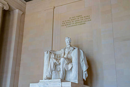 United States, Washington D. C. - September 20, 2019: The Lincoln Memorial, built to honor the 16th President, designer by Henry Bacon, the building is in the form of a Greek Doric temple.