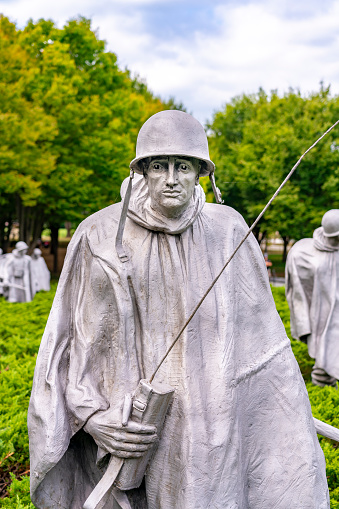United States, Washington D. C. - September 20, 2019: The Korean War Veterans Memorial is located southeast of the Lincoln Memorial and just south of the Reflecting Pool on the National Mall.