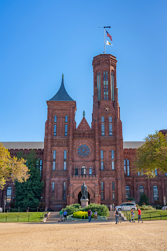 United States, Washington - September 21, 2019: The Smithsonian Institution Building, the building is constructed of Seneca red sandstone in the faux Norman style, and is nicknamed The Castle.