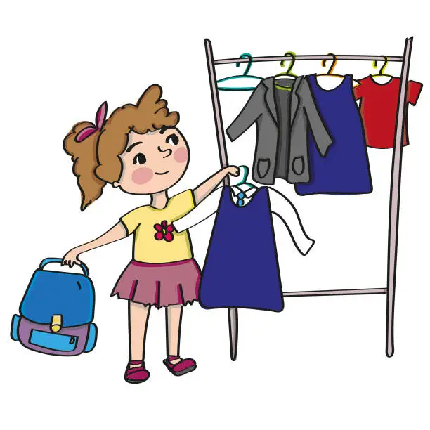 Vector illustration of Girl choosing clothes to dress autonomously