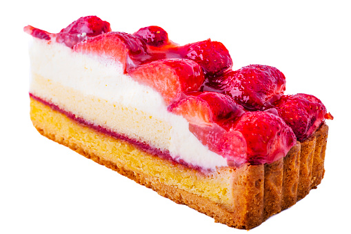 Piece of Strawberry Tart  on a White Background
